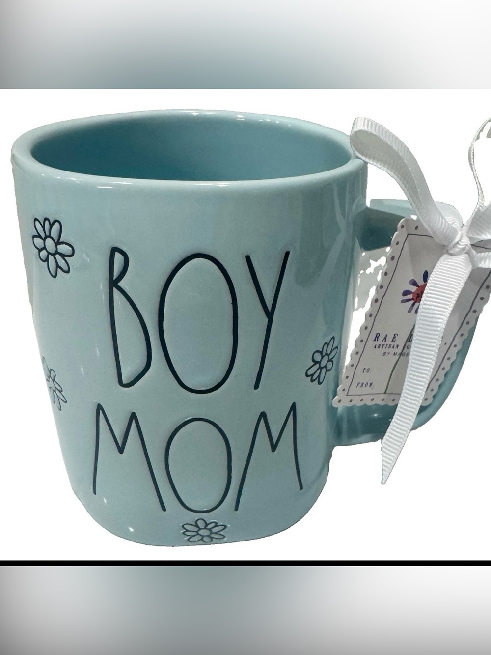 Rae Dunn Blue Mother’s Day/Mom Coffee Mug “Boy Mom” w/Flowers all Over New
